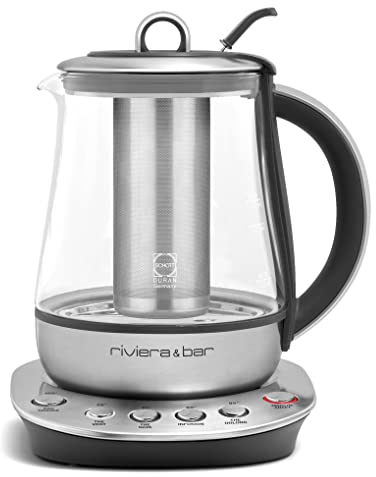 riviera&bar - Théière Bouilloire à Température Réglable JAÏPUR ZEN - Verre Trempé et Inox - Idéale Infusions, Thés Verts, Noirs, Oolongs - 1,2L, 22x25,5x21 cm