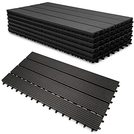 Randaco WPC Terrassenfliesen, 30x60cm 12er Set für 2m² Holzoptik Kunststoff Fliesen Klickfliesen Balkonfliesen mit Drainage, für Garten, Terrasse, leicht zu verlegen, Anthrazit