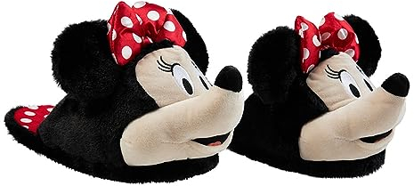 Disney Hausschuhe Damen- Komfortable Damen Hausschuhe in Größen 34-41 - passend Teenager Madchen- Gästehausschuhe Wintertauglich (Schwarz Minnie, 34-35)