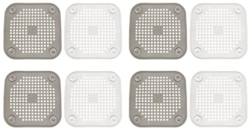 Duendhd 8x Quadratische Abfluss Abdeckung für Duschrinne Haar Fänger Flacher Silikon Stopfen mit Saug NäPfen
