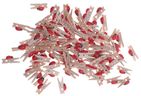Veemoon 100 Pièces Mini Pinces À Linge Rouges en Bois - Décor Boisé Coccinelle Boutons Artisanat - Petites Clips pour Photos
