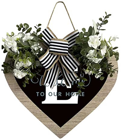 # A Z Large Last Name Heart Front Door Wreath Front Door 26 Letter Farmhouse Wreath With Wreath Bow Spring Wreaths For Front Door Outside Hanger Decor (E, One Size)