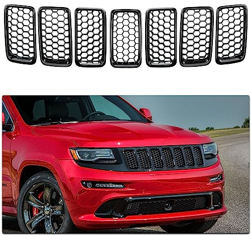 7 inserti per griglia anteriore per Jeep Grand Cherokee WK 2014-2016 | Griglia a nido d'ape nera lucida adatta per Laredo/Altitude/Limited/Overland/Summit