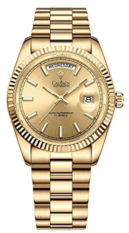 FINNIAN CADISEN Herren Automatische Mechanische Uhr mit Saphirglas Edelstahl Armband Klassisch lässig (Gold)