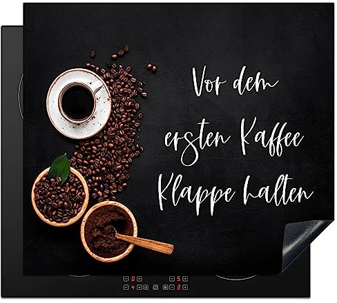 KitchenYeah© Herdabdeckplatte Einteilig Herdabdeckung Abdeckplatte für | Ceranfeld Abdeckung Induktionskochfeld Aufrollbare Matte Zitate & Sprüche - Vor dem ersten Kaffee Klappe halten