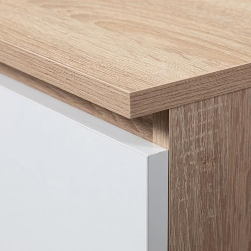 AKORD Bibliothèque de Bureau Rangement CLP | 80 cm 7 Etagères 2 Tiroirs et Portes | Grand Meuble pour Documents Livres de Chambre Minimaliste | Panneau Stratifié 16mm | Couleur Chêne Sonoma/Blanc