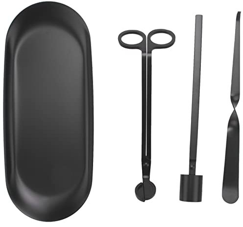 Bureau Juego de accesorios para velas, recortador de mecha de vela, bandeja de almacenamiento, 4 paquetes, kit de cuidado de velas, amantes de las velas, negro