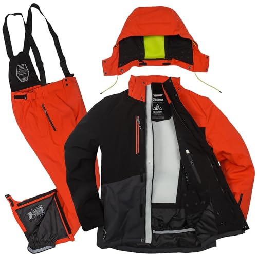 Killtec Herren Skianzug Größe S - aus Skijacke schwarz grau burned orange und Skihose burned orange - mit 10000mm Wassersäule - wasserdicht, atmungsaktiv