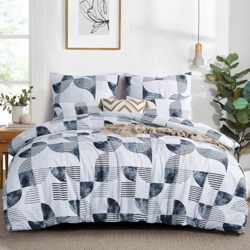 RUIKASI Bettwäsche 200x220 3 teilig Weiß - Bettbezug 200 x 220 Set mit Abstraktion Muster, Bettwäsche-Sets 200x220cm aus Mikrofaser mit Reißverschluss Weich und Bügelfrei