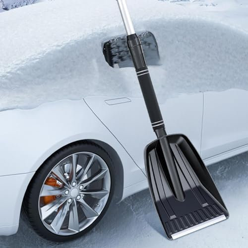 Pelle à Neige avec Roues (3) - Pelle à Neige Extra Profonde et Robuste avec poignée rétractable | Poignée en Forme de D, Outil de Déneigement Manche en PP pour Allées, Trottoirs, Patios