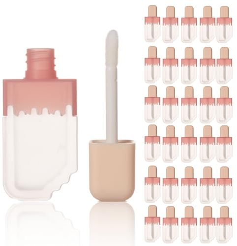 COSIDEA Leere Lipgloss-Tuben in Eiscreme-Form, 30 Stück, Rosa, niedliches Eis am Stiel, Lipgloss-Röhrchen für Lippenöl-Tönungsflaschen, Behälter