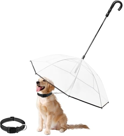 Esoes Hund Transparente Regenschirm Pet Umbrella Skalierbar Hundeschirm Welpen mit Leine und Kette für Spaziergänge im Freien bei Schnee oder Regen (A)