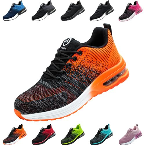 Nasogetch Chaussures de Sécurité Hommes Femme Basket de Securite Légère Confortable Respirante Embout Acier Protection Chaussures de Travail Orange EU 45