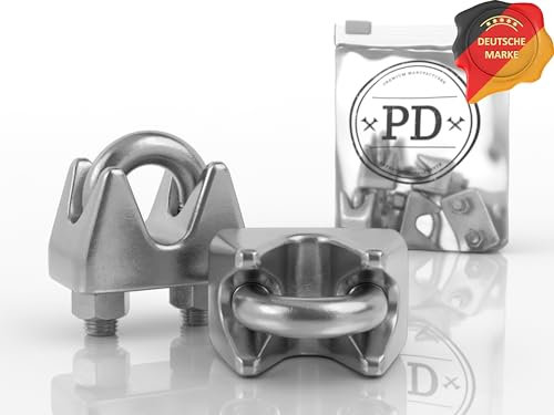 PD® Drahtseilklemme 5mm Edelstahl A4 | Rostfreie Seilklemmen 5mm | Hochwertige Stahlseil Klemme für 5mm Seil | Drahtseil Klemmen Bügelklemme | Bügelseilklemme Wire Clamp U Bolzen | 10 Stück