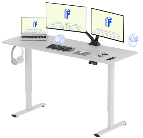 FLEXISPOT 160 * 60cm Electric Standing Desk Adjustable Standing Desk Sit Stand Up Desk Computer Desk with Hook Memory Function for Office and Home (White+White)