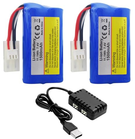 ZYGY 2PCS 2S 7.4V 1500mAh Batterie Li-ION avec 1PCS 2-in-1 Chargeur pour HJ806 TX125 Batterie pour Bateau télécommandé RC Jouet Batterie pour Maquette de Bateau Rapide KET-2P Plugs