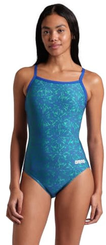 ARENA Damen Performance Women's Abstract Tiles Light Drop Back Swimsuit Badeanzug, Royal/Team Royal Green, 42