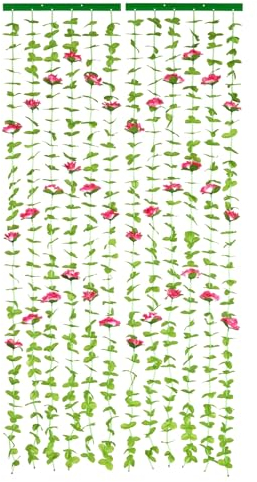 Maximex Blättervorhang Rosen, Türvorhang ohne Bohren, Insektenschutz aus Polyester, 90 x 190 cm, Grün/Rot