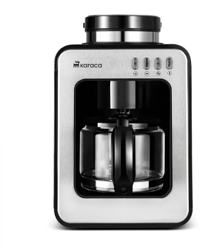 Karaca GRINDMAESTRO Filter-Kaffeemaschine mit Eingebaute Kaffeemühle, 0,5L, 600W, Inox Anti-Tropf-System - One-Touch-Steuerung - Herausnehmbarer Filter