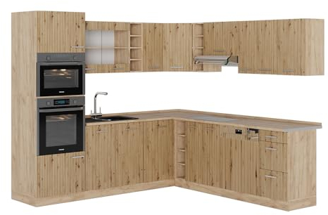 Vicco Eckküche R-Line, Artisan-Eiche/Goldkraft Eiche, 237 x 247 cm, AP Eiche