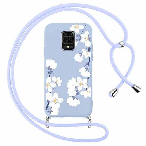 Foonary Handykette Hülle mit Band für Xiaomi Redmi Note 9 Pro / 9S 4G 6,67 Handyhülle, Aesthetic Design Kette Necklace Case mit Kordel zum Umhängen Silikon Bumper Schutzhülle Cover Schnur, Blumen 2