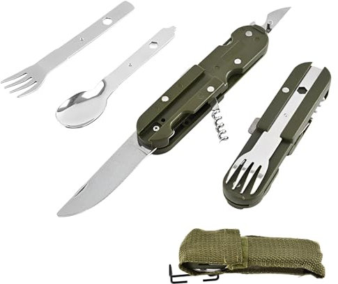 Lotbun Couverts De Camping Pliable,5 En 1 Set De Couverts De Camping,Set De Couverts D'Extérieur Avec Sac De Rangement,Camping Et Pique-Niques De Randonnée