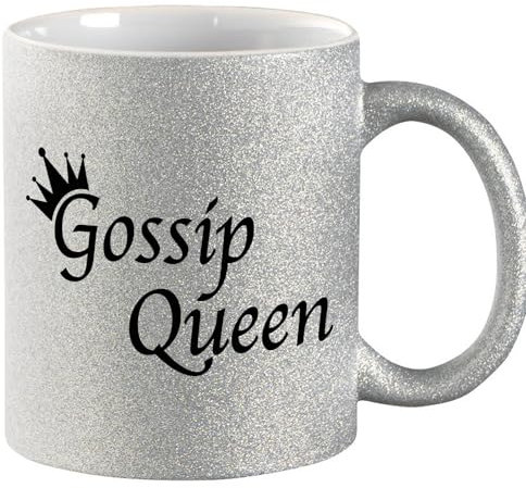 Huuraa Glitzer Tasse Gossip Queen Krone Geschenk 330ml Silber Gossip Queen Präsent
