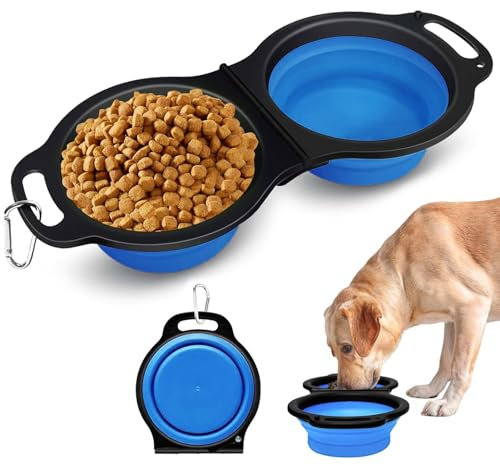 Qaestuan Gamelle Pliable 2 en 1 pour Chien - Grande et Rétractable en Silicone, Portable pour Voyage, Eau Transportable pour Chat, Randonnée, Camping - Bleu