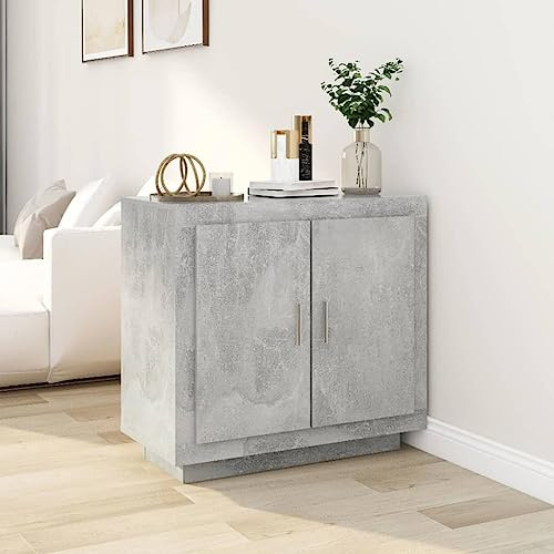 TJROO Sideboard mit Türen, 80 x 40 x 75 cm, platzsparender Schrank mit Türen, Wohnzimmermöbel, Hochschrank, Aufbewahrungsschrank, Holz, mehrschichtig, grau Beton