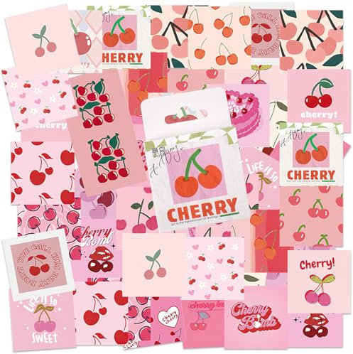 46PCS Cherry Stickers - Sweet Cherry Stickers for Scrapbooking, Laptop, Car, Journaling, Notebook, Water Bottle, Album, Phone Case, Card Making