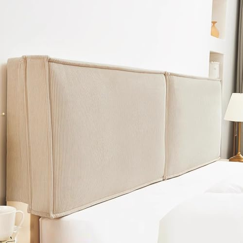 Gleedipre Französischer Stil Bettseitenkissen Hautfreundlicher Cord Kollisionssicher Abnehmbar Bettkopfteil Weich gepolsterte Rückenlehne(Cremefarben,140x60cm/Hat EIN Kopfteil)