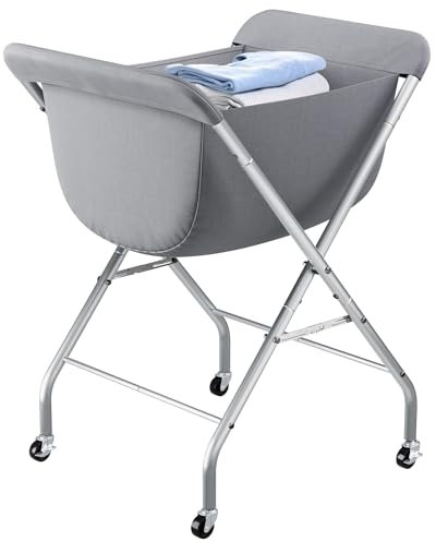 ELYKEN Wäschekorb mit Rollen, 84 cm Höhe, leicht rollender Wäschekorb mit herausnehmbarem Einsatz, stabiler Metallrahmen, Wäschekorb mit 4 Rollen und 2 Bremsen