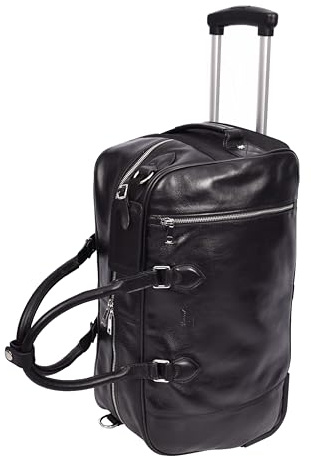 Genuine Leather Wheeled Holdall Duffel Weekend Overnight Bag Whitby (Black)