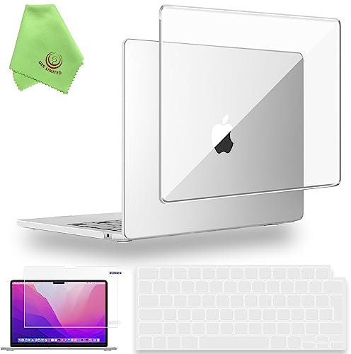 UESWILL Compatible with MacBook Air 13 inch M4 M3 M2 Case 2022 2023 2024 2025 Model A3240 A3113 A2681, Glossy Transparent Case for Mac Air 13.6 + Keyboard Cover Skin + Screen Protector, Crystal Clear
