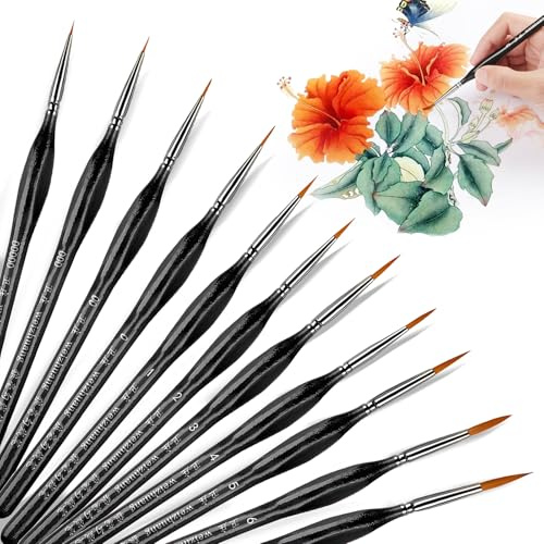 11PCS Fine Paint Brushes, Versatile Sizes Miniature Paint Brush Set Thin Paint Brushes for Fine Detailing Model Craft and Art Painting (Black)