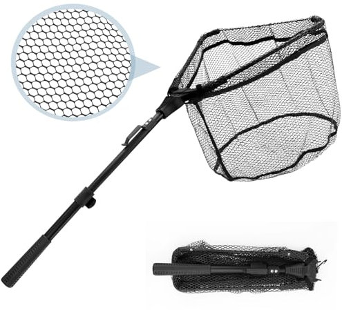 LPZMPZ Kescher Angeln Faltbare Unterfangkescher Gummiert, Teleskop Kescher 90cm, Angelkescher, Fischkescher, Watkescher für Forellenangeln, Karpfen, Salmon, Catfish, Bass, für Erwachsene Kinder