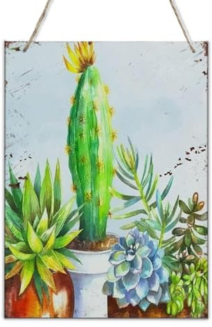 Wooden Sign For Yard Succulent Trio Home Coffee Wall Decor 8x12 Inch - Home Decor