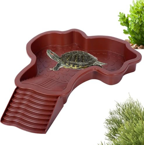 Abreuvoir Tortue Terrestre,Piscine Tortue Terrestre Mangeoire, Plat d'eau Bassin pour Tortue de Piscine avec Rampe, Bol d'eau pour Reptiles avec Échelle (A)