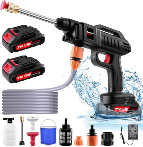 Lightasea Cordless Pressure Washer, 60Bar/870 PSI Cordless Power Washer,21V 1500W Portable Pressure Washer with 2 Nozzles, 2 Battery, 5m Hose Portable Jet Wash (With Bucket)