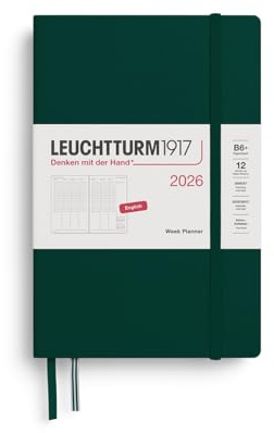 LEUCHTTURM1917 372769 Wochenplaner Paperback (B6+) 2026, Forest Green, Englisch