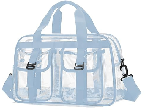 Bolsa de lona deportiva de PVC transparente espaciosa para gimnasio, piscina, viajes, aventura, con correa para el hombro, organizador de viaje transparente para gimnasio, azul celeste, Mass Beauty