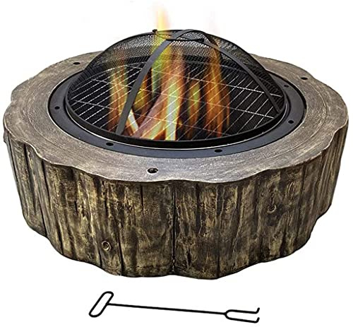 ZJFHEYUO Braciere Circolare in Pietra per Esterni, braciere da Esterno per Patio da 30 Pollici, Barbecue, griglia, Imitazione Pietra, braciere da Tavolo in ossido di magnesio, Bra
