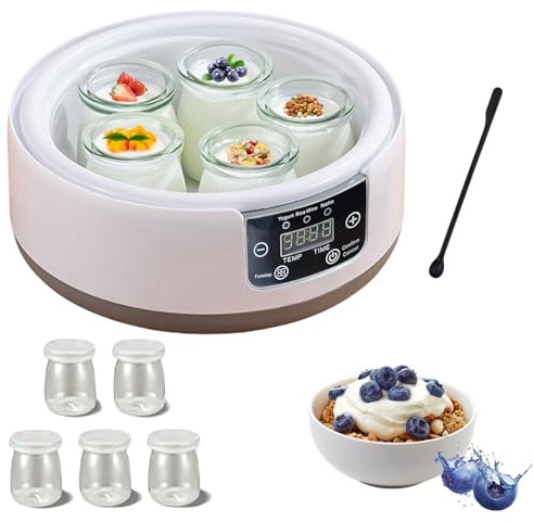 Probiotische Joghurtmaschine mit 5 Gläsern und Rührstab, 1,2 l große Kapazität, probiotischer Joghurtbereiter mit 42H Timer, LED-Anzeige, multifunktionale vielseitige Joghurtmaschine für den