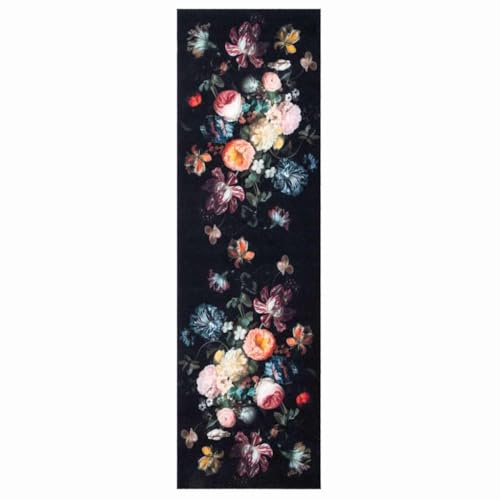 vidaXL Küchen Teppich Schwarz 300 x 60 cm Samt, Küche, moderner Stil, Rutschfester Samt Teppich, weiche Matte, saugfähig, pflegeleicht, minimalistisches Design