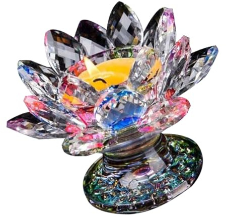 ROMISBABA Kristall Lotus Kerzenhalter Bunte Lotusblume Teelichthalter Elegante Tischdeko für Hochzeit Wohnraum Starker Kristall Glanz Warme Atmosphäre ohne Kerze