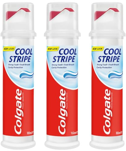 Colgate Cool Stripe Toothpaste Pump 100 ml – Pack of 3 – Fluoride Toothpaste for Cavity Protection, Strong Teeth, Fresh Breath – Easy Pump Dispenser – Daily Oral Care for Adults and Kids