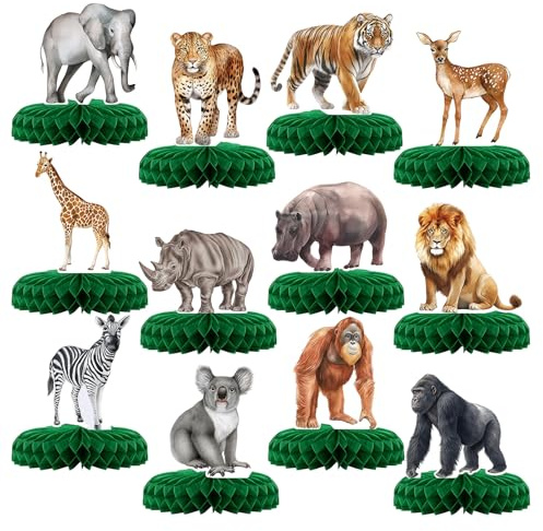 Kotkiddy 12 STK Realistische Dschungel Tiere Waben Tischfiguren Safari Geburtstag Party Deko Wilde Tiere Tisch Mitte Baby Shower Junge Mädchen