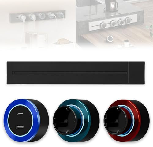 Toma de Corriente de 8000W con Riel Deslizante, Puertos USB y Tipo C, Enchufe de Pared con Interruptores para Cocina y Oficina, Adaptador de 2500 W(Negro,40cm)