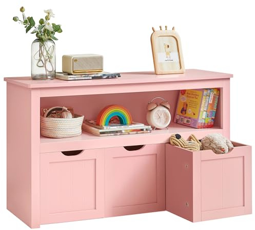 VASAGLE Toy Storage Unit, Children's Shelf, Wardrobe, Chest of Drawers with 3 Storage Wheels, for Living Room, Bedroom, Playroom, 30 x 102 x 60 cm, Candy Pink LHS380SA01