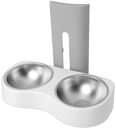 BAOFUYA Ciotola da Parete per Animali Domestici, Ciotole Base Altezza Antiribaltamento in Acciaio Inossidabile Doppia Stazione di Alimentazione per Animali Domestici Ciotola da Parete per, (Bianco